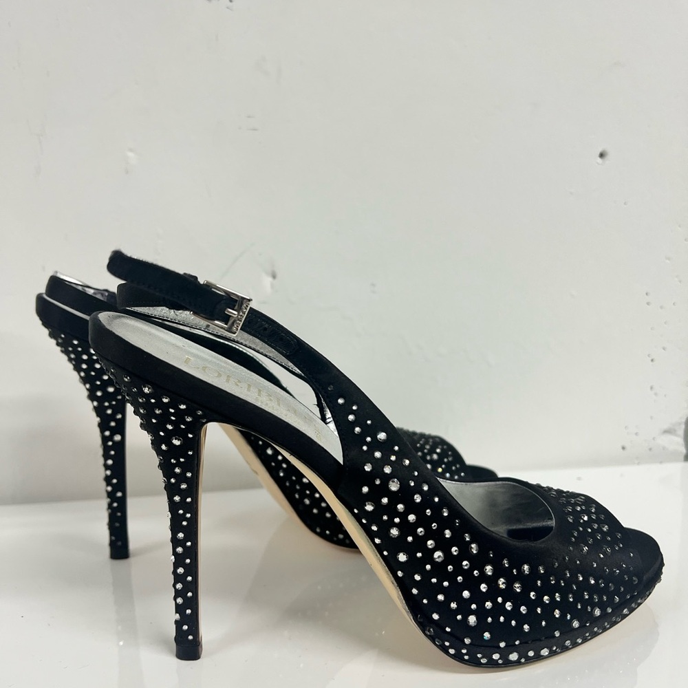 Loriblu Bijoux Black Slingback Rhinestone Heels. Worn once Made in Italy